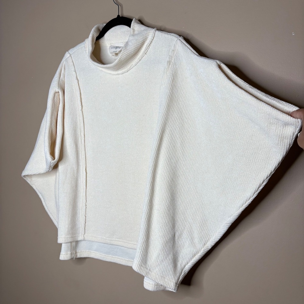 Umgee Womens M Cream Ribbed Mock Neck Dolman Sleeve Oversized Sweater K9049-T